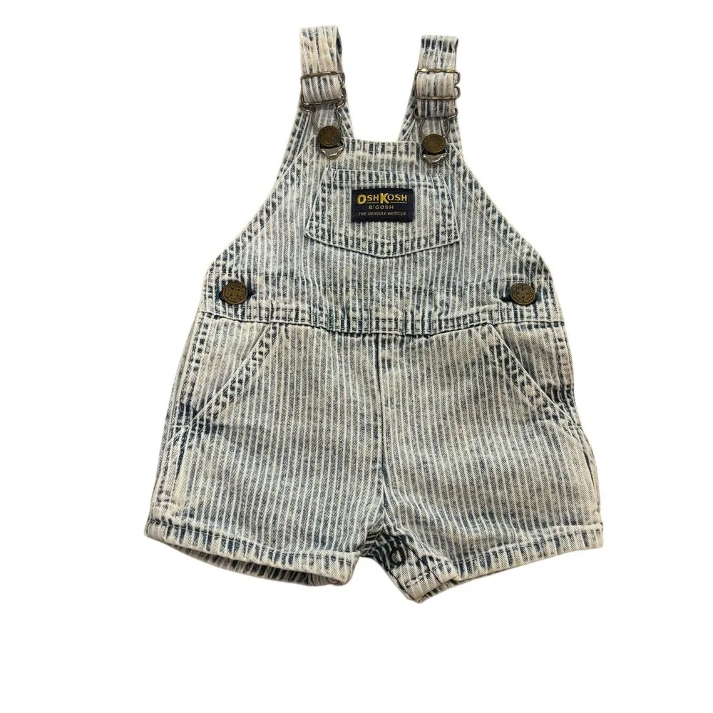 VTG USA‎ OshKosh Vestbak Bib Denim Overall Shorts Striped Size 3/6 M 1969 EUC